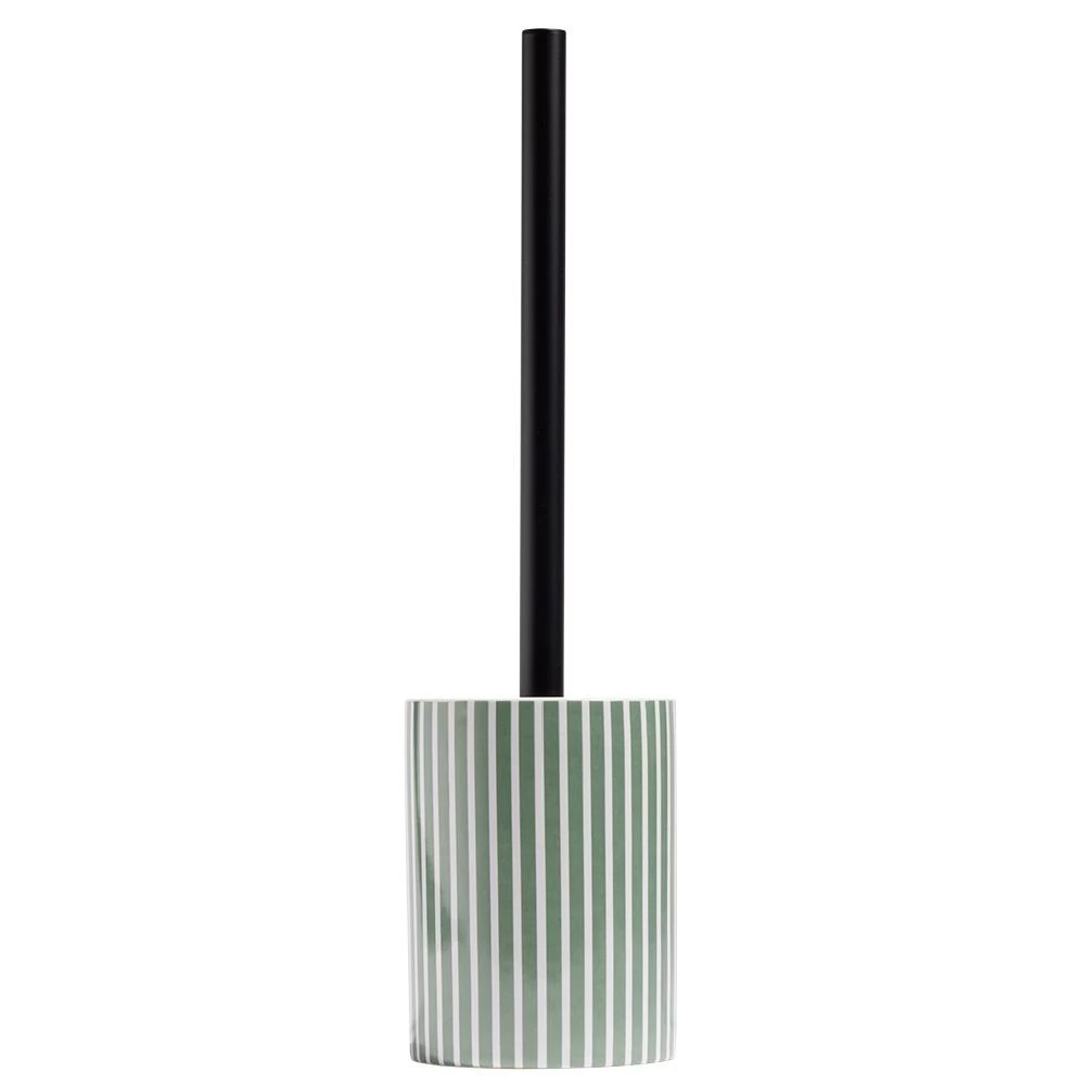 Brosse WC Socle Rond Grès Rayure Verticale Vert Et Blanc Ø9,2xH36cm 2 Brosse WC Socle Rond Grès Rayure Verticale Vert Et Blanc Ø9,2xH36cm – Image 2