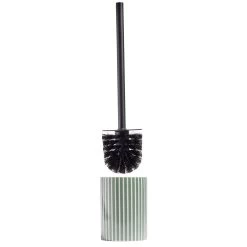 Brosse WC Socle Rond Grès Rayure Verticale Vert Et Blanc Ø9,2xH36cm
