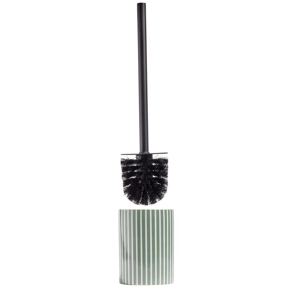 Brosse WC Socle Rond Grès Rayure Verticale Vert Et Blanc Ø9,2xH36cm 1 Brosse WC Socle Rond Grès Rayure Verticale Vert Et Blanc Ø9,2xH36cm