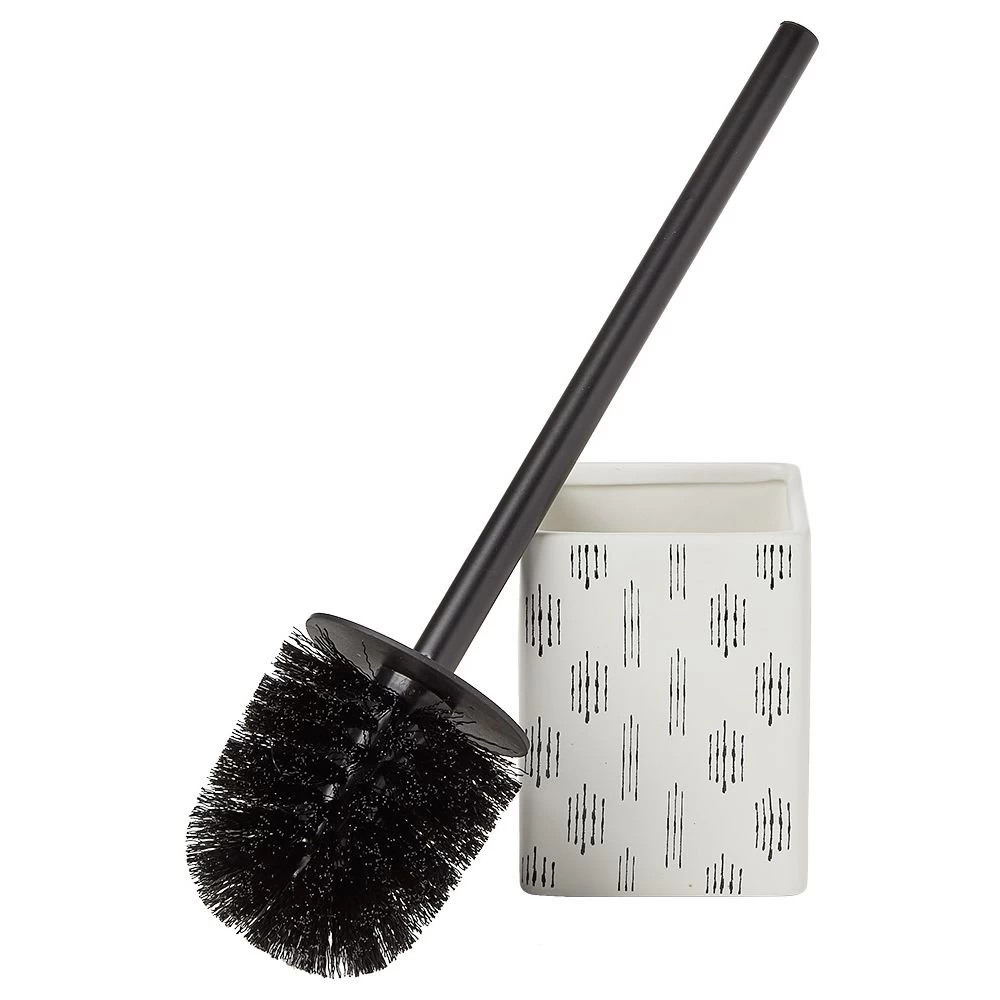 Brosse WC Socle Carré Grès Motif Trait Noir Et Blanc 9,2x9,2xH36cm 2 Brosse WC Socle Carré Grès Motif Trait Noir Et Blanc 9,2x9,2xH36cm – Image 2