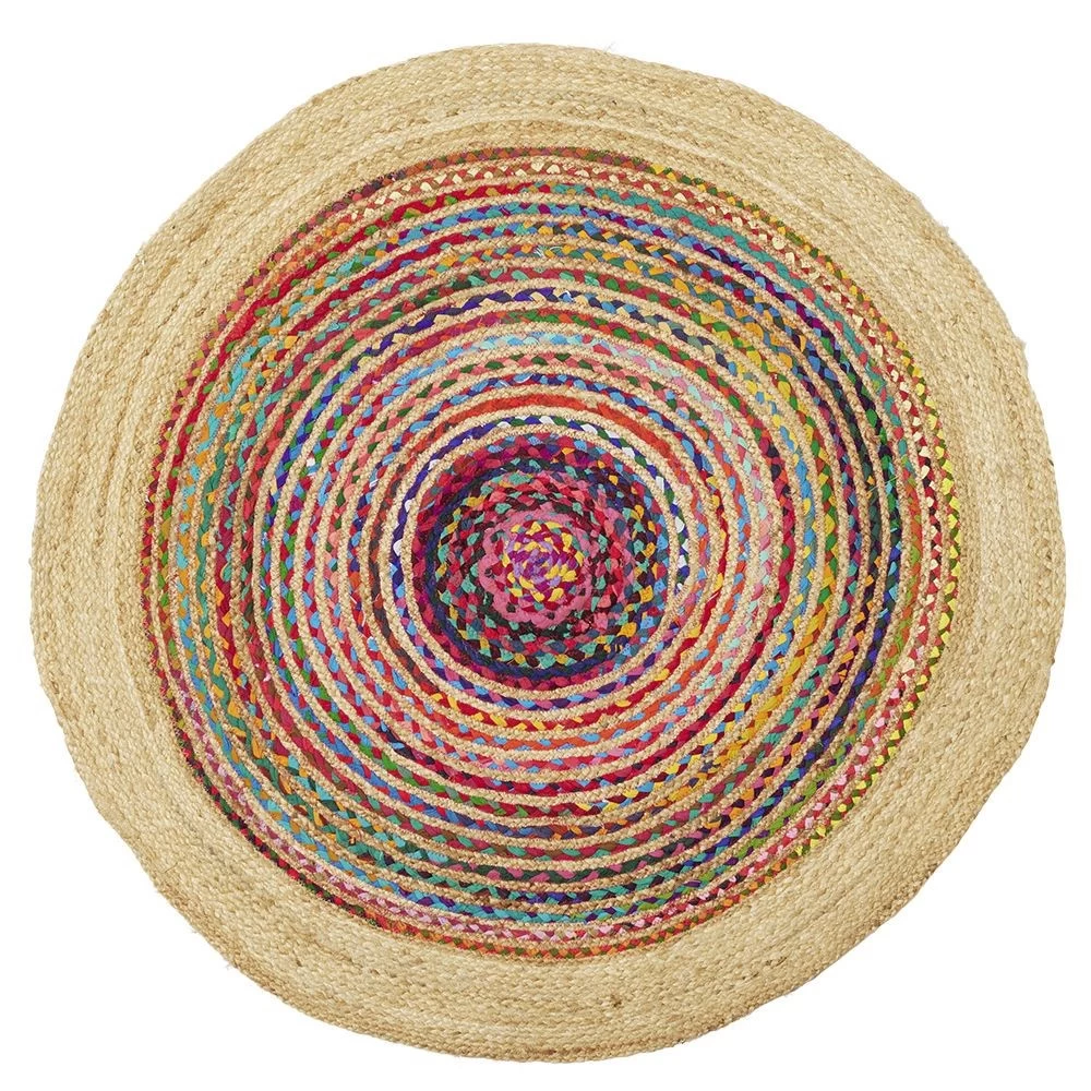Tapis Rond Jute Et Coton Cercle Multicolore Ø90cm 1 Tapis Rond Jute Et Coton Cercle Multicolore Ø90cm
