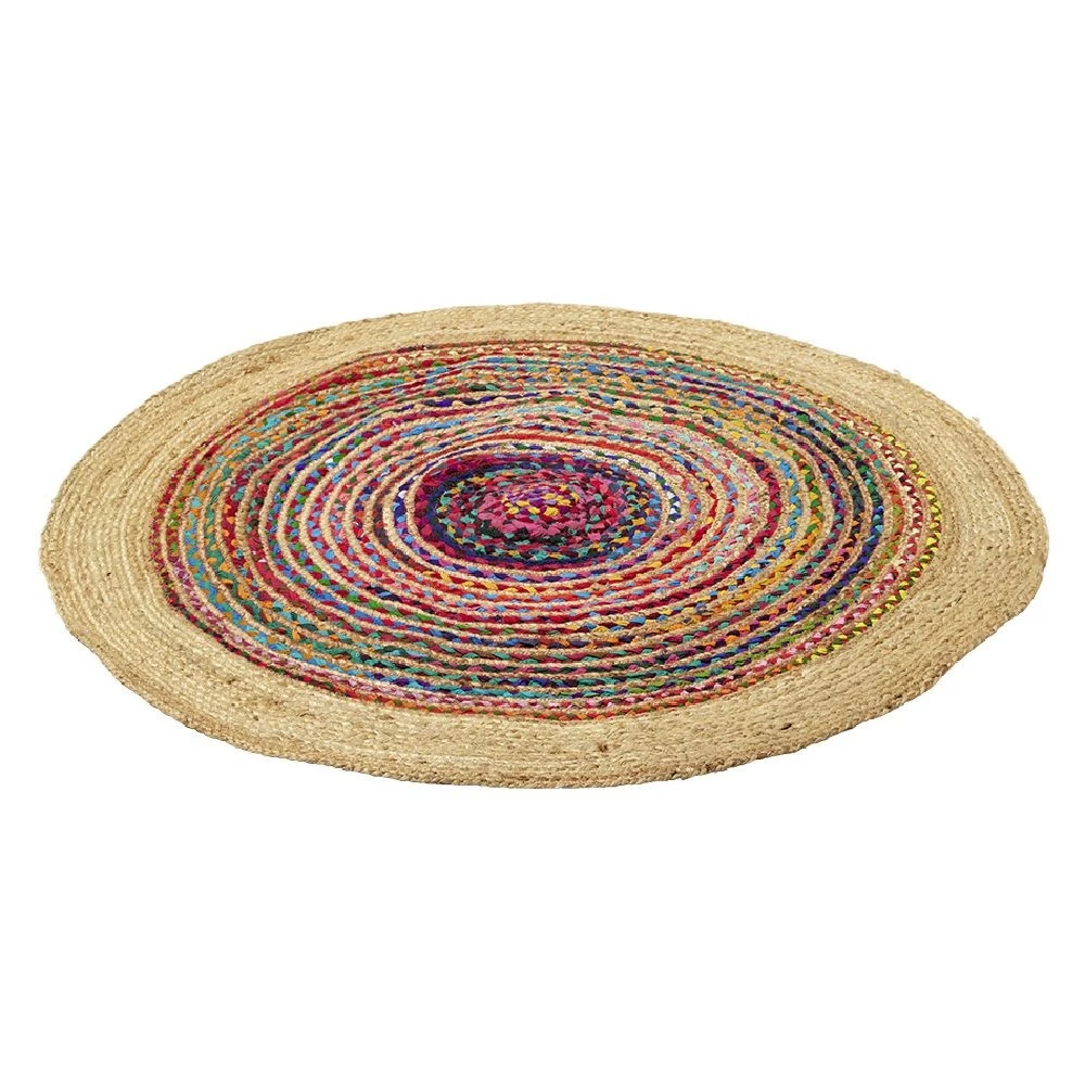 Tapis Rond Jute Et Coton Cercle Multicolore Ø90cm 2 Tapis Rond Jute Et Coton Cercle Multicolore Ø90cm – Image 2