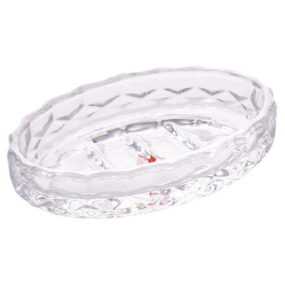 Porte-savon En Verre Effet Cristallin Transparent 12x8xH2,5cm 2 Porte-savon En Verre Effet Cristallin Transparent 12x8xH2,5cm – Image 2