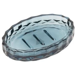 Porte-savon En Verre Effet Cristallin Bleu 12x8xH2,5cm
