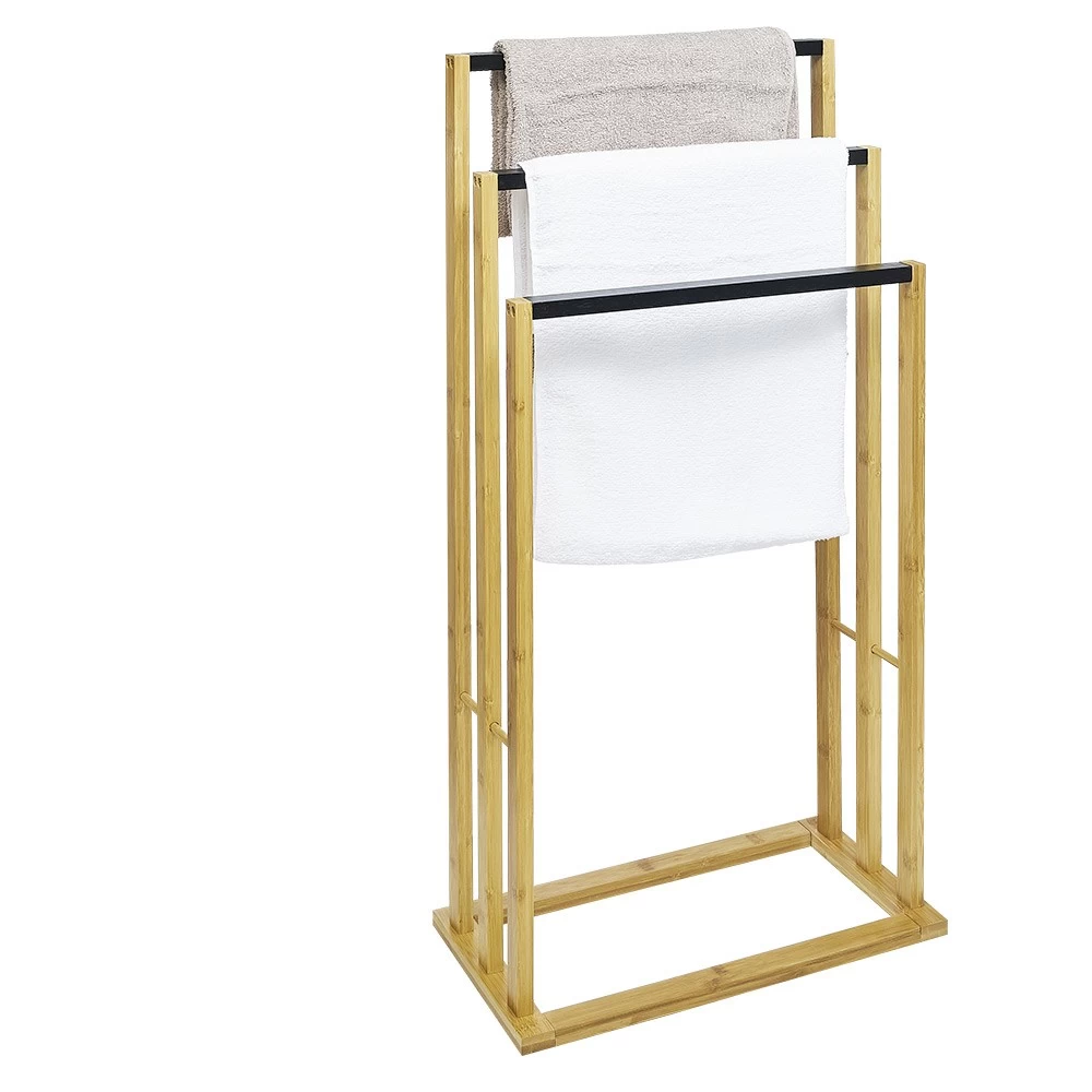 Porte Serviette 3 Niveaux Bambou Marron 2 Porte Serviette 3 Niveaux Bambou Marron – Image 2