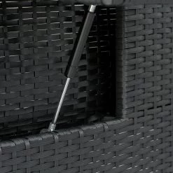 Ensemble De Jardin 2 Places : Canapé Dossier Inclinable Tablettes Coffre Matelas Et Coussins Intégrées + Repose-pieds Résine Tressée 4 Fils Noire Polyester Crème