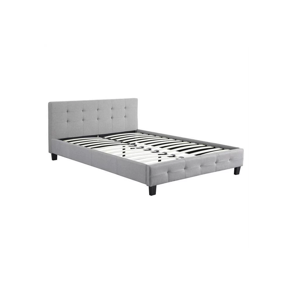 Lit Double MATHIEU 140 X 190 Cm Capitonné Avec Sommier Revêtement En Tissu Gris 3 Lit Double MATHIEU 140 X 190 Cm Capitonné Avec Sommier Revêtement En Tissu Gris – Image 3