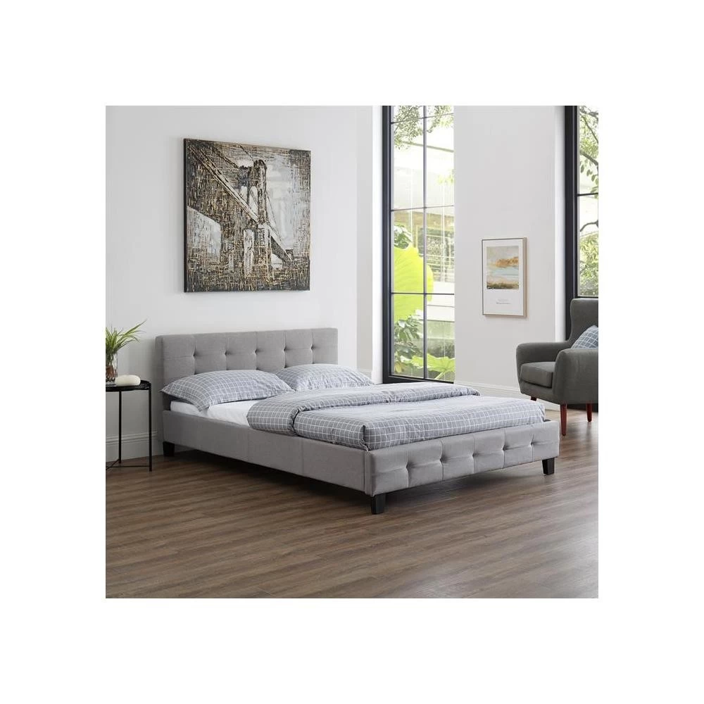 Lit Double MATHIEU 140 X 190 Cm Capitonné Avec Sommier Revêtement En Tissu Gris 5 Lit Double MATHIEU 140 X 190 Cm Capitonné Avec Sommier Revêtement En Tissu Gris – Image 5
