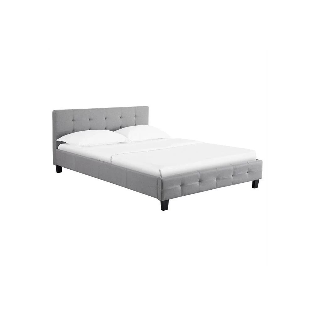 Lit Double MATHIEU 140 X 190 Cm Capitonné Avec Sommier Revêtement En Tissu Gris 2 Lit Double MATHIEU 140 X 190 Cm Capitonné Avec Sommier Revêtement En Tissu Gris – Image 2