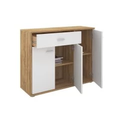 Buffet CORALINE En Mélaminé Décor Chêne Sauvage Et Blanc Mat