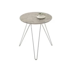 Table D'appoint BENNO Avec Pieds En épingle Métal Chromé Et Décor Béton Gris