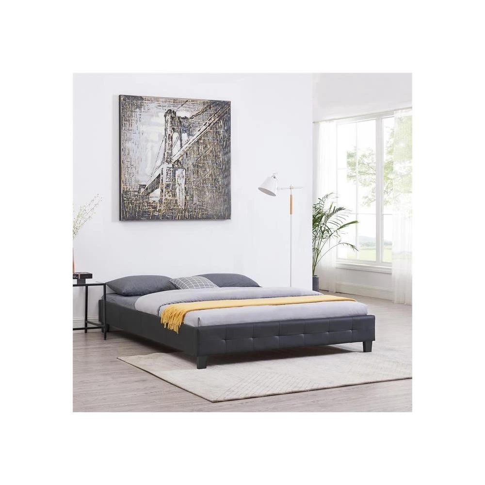 Lit Double Futon GOMERA 160 X 200 Cm Avec Sommier Revêtement Synthétique Noir 4 Lit Double Futon GOMERA 160 X 200 Cm Avec Sommier Revêtement Synthétique Noir – Image 4