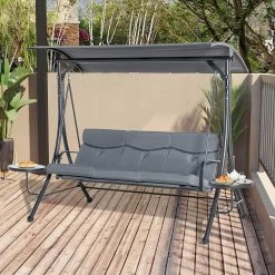 Balancelle De Jardin 3 Places Grand Confort Toit Inclinaison Réglable épais Coussins Amovibles 2 Tablettes Polyester Métal époxy Gris -Vous ne pouvez pas battre les meubles. 7a96d4d20458eab1a713f371b970643a none 8d065e9ff6dac1da0e6b8c6fcb30ba74 8d065e9