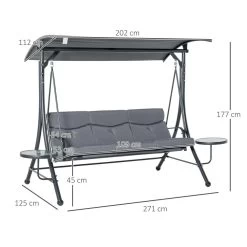 Balancelle De Jardin 3 Places Grand Confort Toit Inclinaison Réglable épais Coussins Amovibles 2 Tablettes Polyester Métal époxy Gris -Vous ne pouvez pas battre les meubles. 7a96d4d20458eab1a713f371b970643a none 9e72ea9d97cbdb453b10ea539886d9b7 9e72ea9