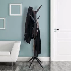 Porte-manteaux Arbre En Bois 8 Tiges Noir