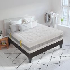 BELLECOUR LITERIE | Ensemble Grand Hôtel 160x200 Cm | Matelas Mémoire De Forme + Sommier Bois | Ferme