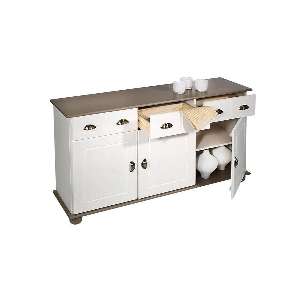 Buffet COLMAR En Pin Massif 3 Tiroirs Et 3 Portes Lasuré Blanc Et Taupe 6 Buffet COLMAR En Pin Massif 3 Tiroirs Et 3 Portes Lasuré Blanc Et Taupe – Image 6