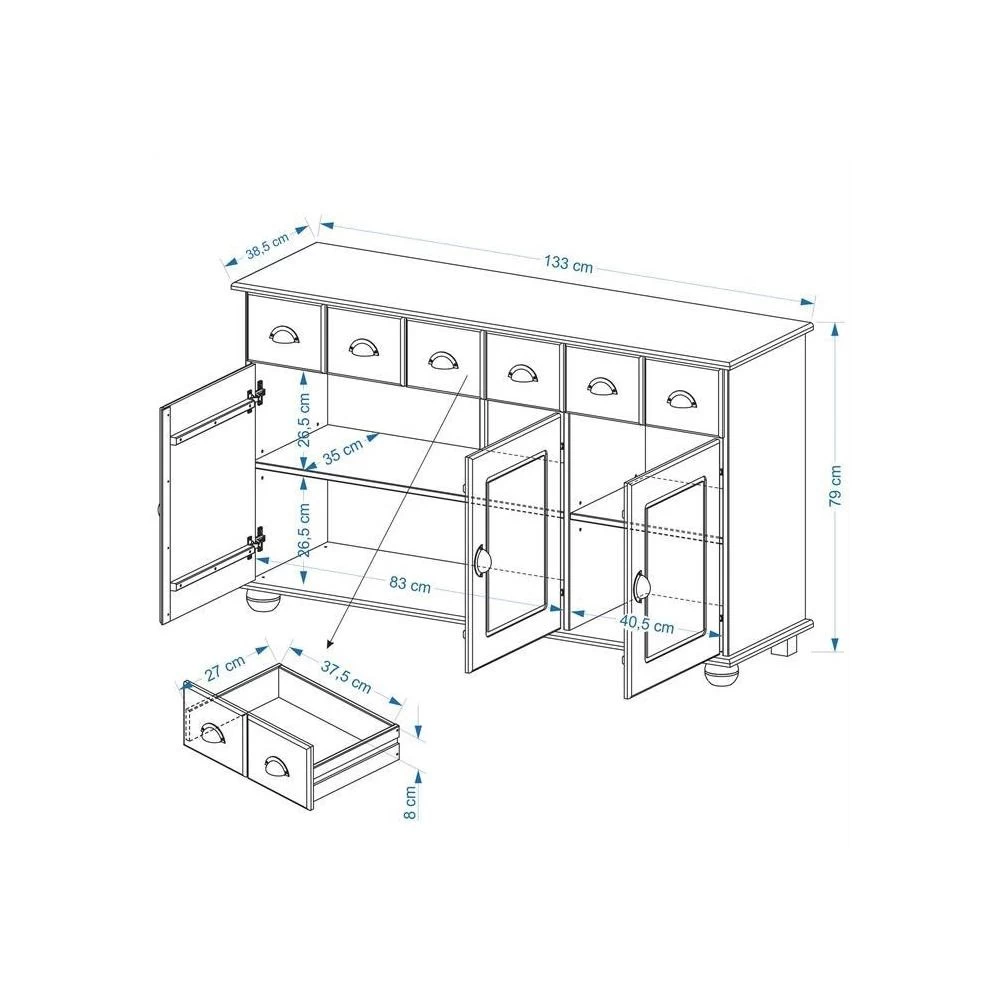 Buffet COLMAR En Pin Massif 3 Tiroirs Et 3 Portes Lasuré Blanc Et Taupe 2 Buffet COLMAR En Pin Massif 3 Tiroirs Et 3 Portes Lasuré Blanc Et Taupe – Image 2