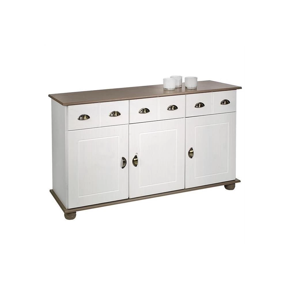 Buffet COLMAR En Pin Massif 3 Tiroirs Et 3 Portes Lasuré Blanc Et Taupe 1 Buffet COLMAR En Pin Massif 3 Tiroirs Et 3 Portes Lasuré Blanc Et Taupe