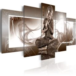Tableau 5 Panneaux Bouddha Zen Bronze