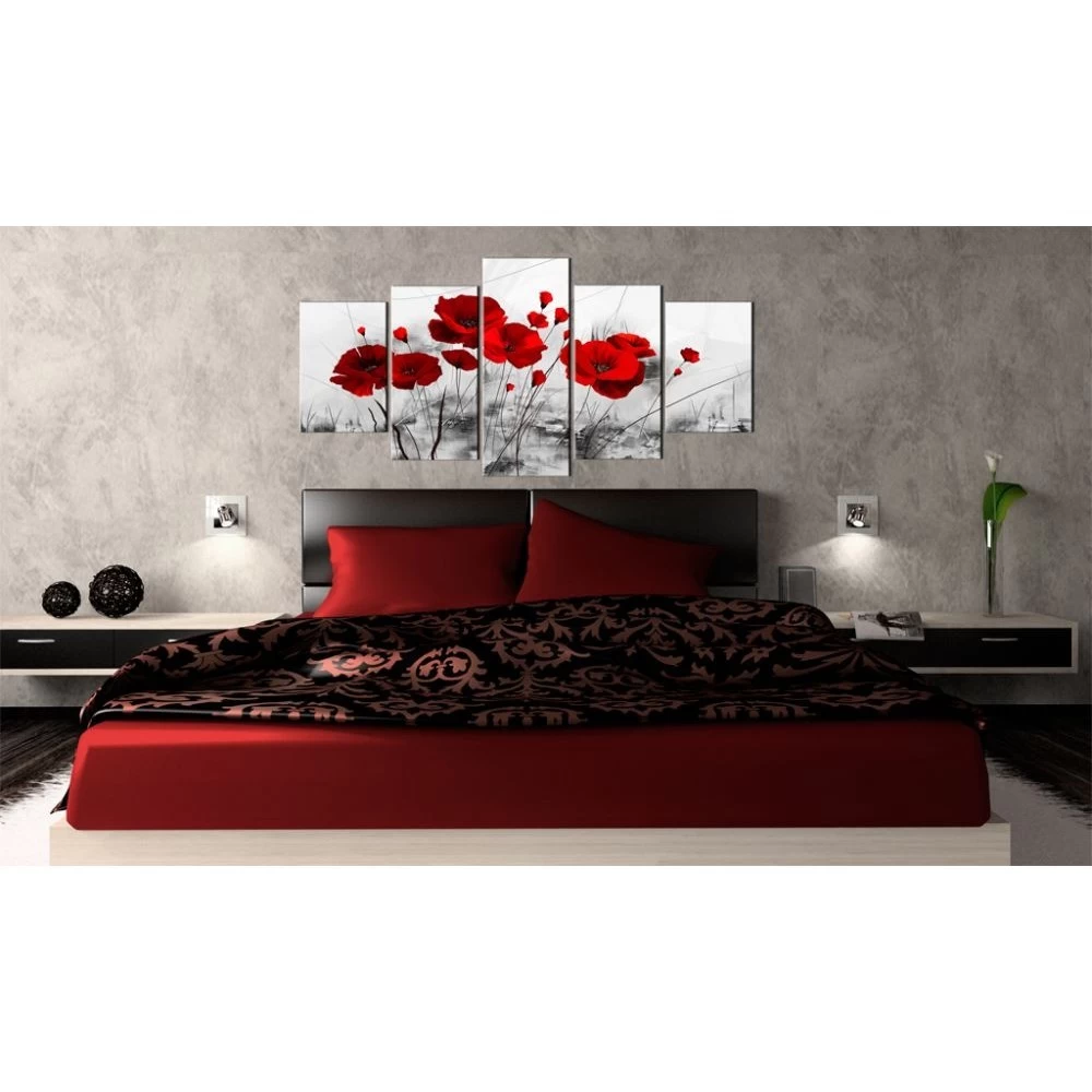 Tableau 5 Panneaux Coquelicot Rouge 1 Tableau 5 Panneaux Coquelicot Rouge