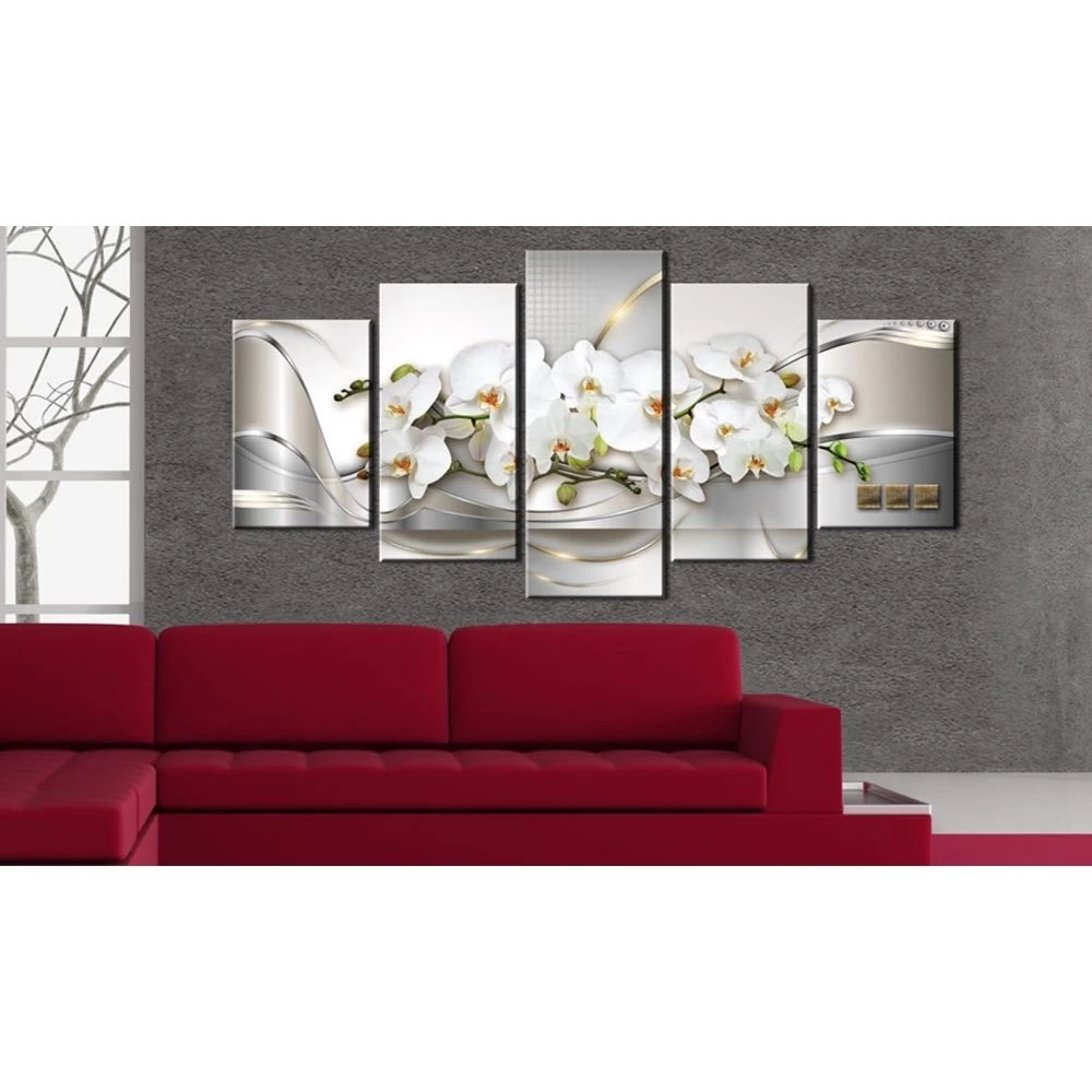 Tableau 5 Panneaux Orchidée Blanc Et Or 2 Tableau 5 Panneaux Orchidée Blanc Et Or – Image 2
