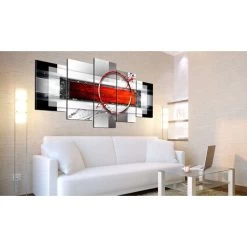 Tableau 5 Panneaux Abstrait Rouge Et Blanc