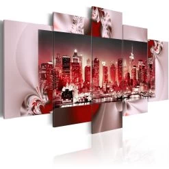 Tableau 5 Panneaux New York Illuminé Rouge