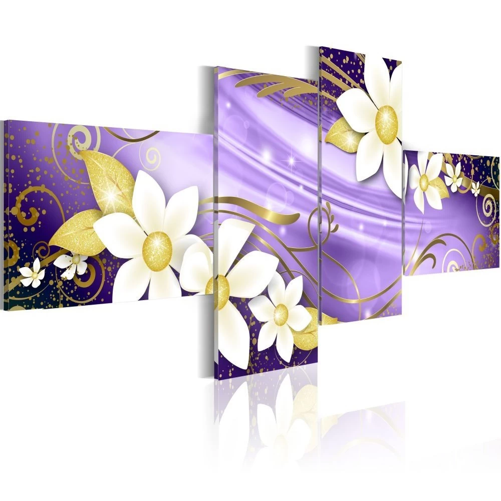 Tableau 4 Panneaux Mauve Fleur Blanche 2 Tableau 4 Panneaux Mauve Fleur Blanche – Image 2