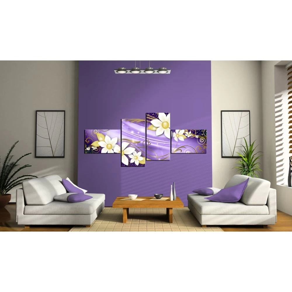 Tableau 4 Panneaux Mauve Fleur Blanche 1 Tableau 4 Panneaux Mauve Fleur Blanche
