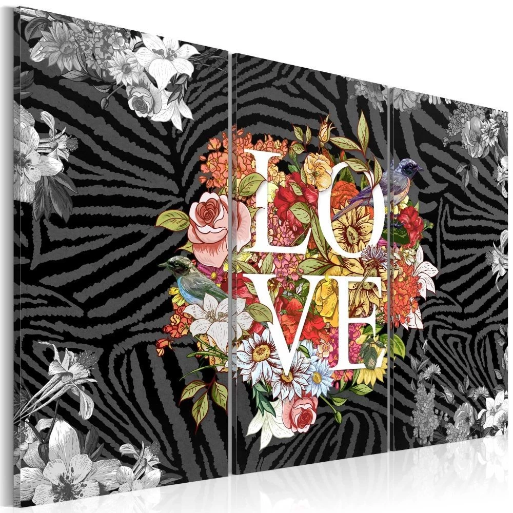 Tableau Triptyque Déco Love Fleur Zèbre 1 Tableau Triptyque Déco Love Fleur Zèbre