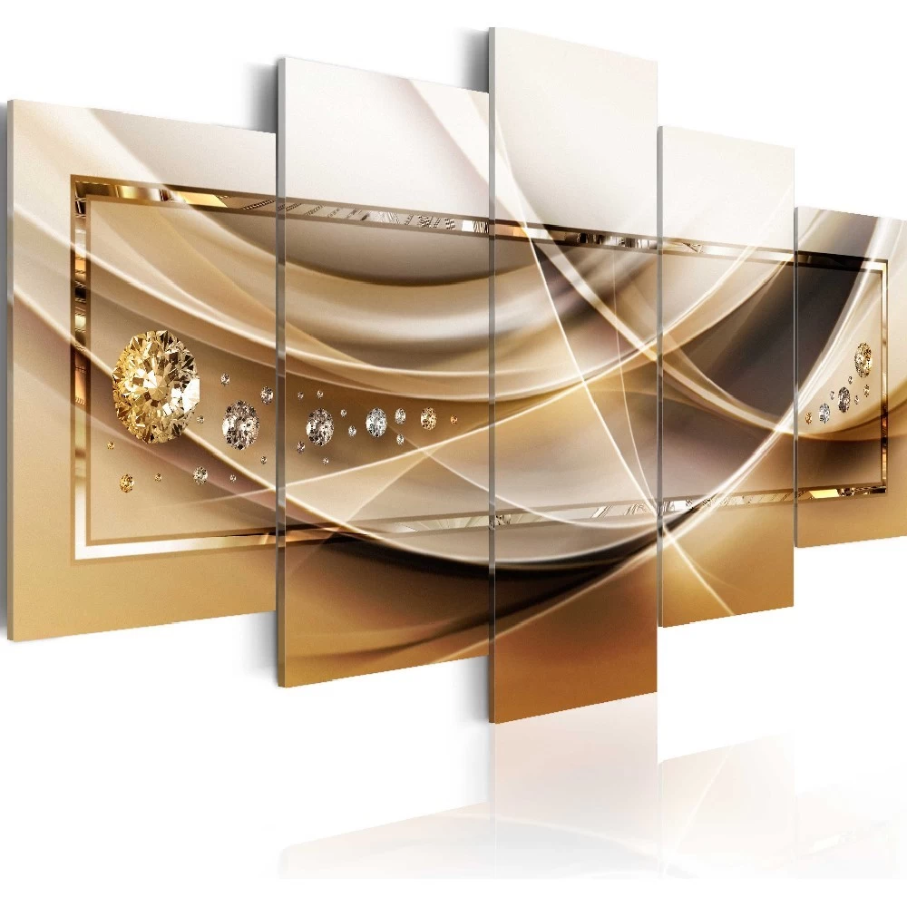 Tableau 5 Panneaux Diamants Taupe Et Or 2 Tableau 5 Panneaux Diamants Taupe Et Or – Image 2