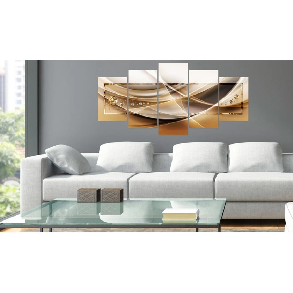 Tableau 5 Panneaux Diamants Taupe Et Or 1 Tableau 5 Panneaux Diamants Taupe Et Or