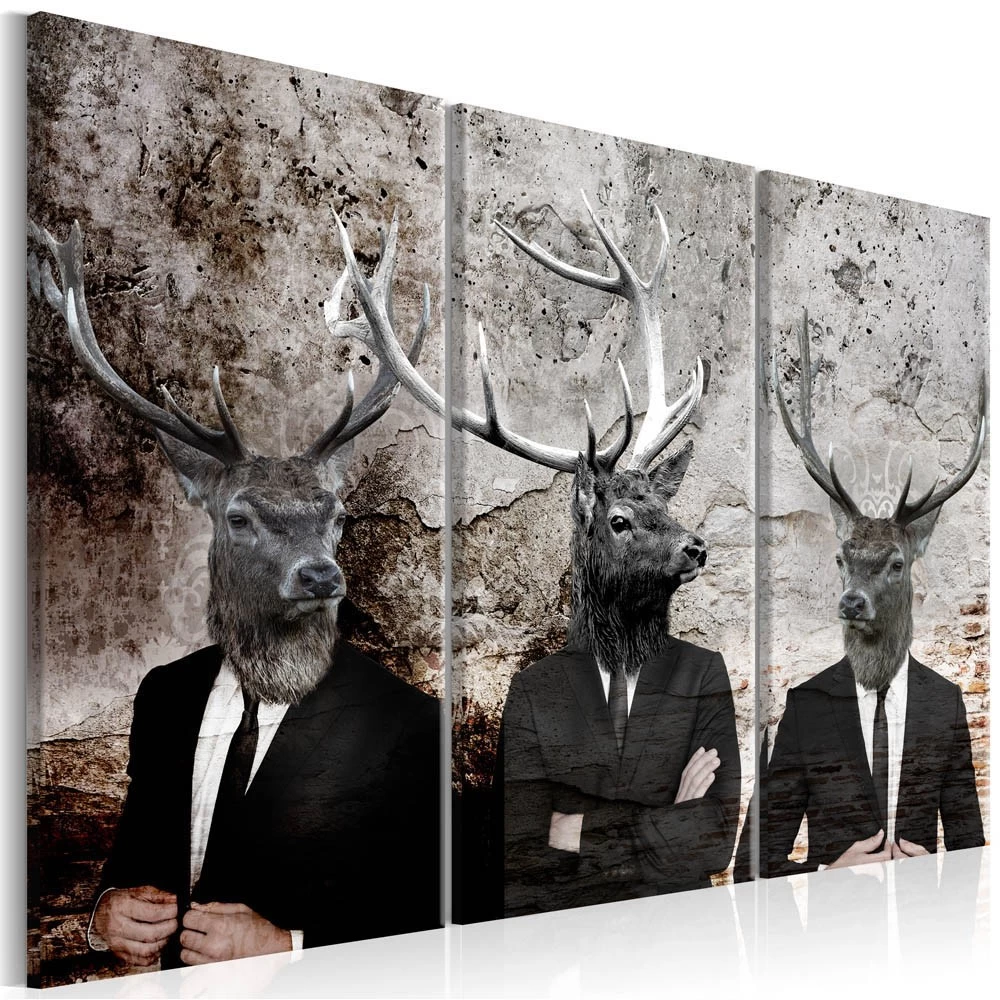 Tableau 3 Panneaux Tête Cerfs Deer In Suits 2 Tableau 3 Panneaux Tête Cerfs Deer In Suits – Image 2