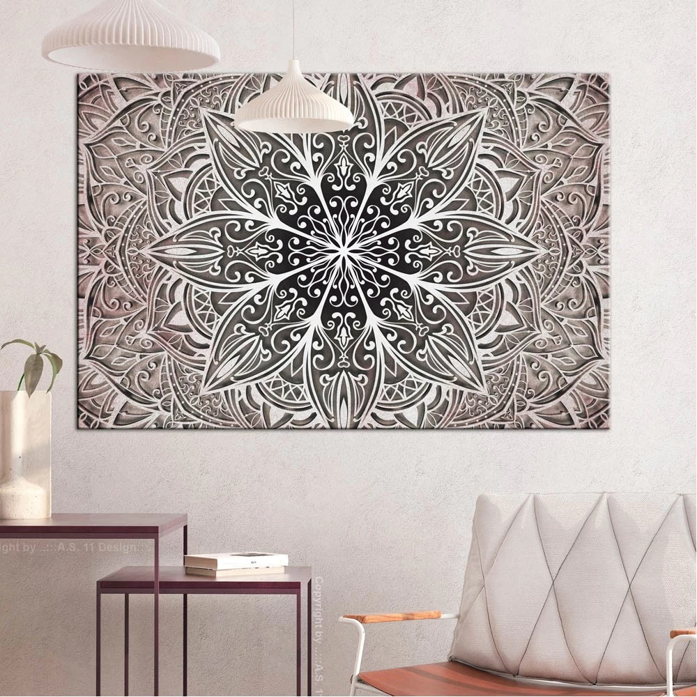 Tableau Imprimé Rosace Style Oriental Effet Bois Gris 2 Tableau Imprimé Rosace Style Oriental Effet Bois Gris – Image 2