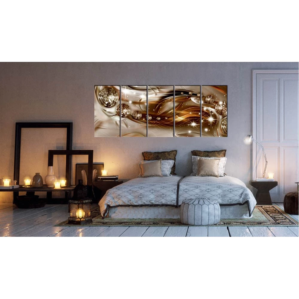 Tableau Abstrait 5 Panneaux Imprimé Ruban Brun éclatant 2 Tableau Abstrait 5 Panneaux Imprimé Ruban Brun éclatant – Image 2
