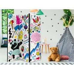 Paravent Imprimé Panda Motifs Multicolores 3 Volets