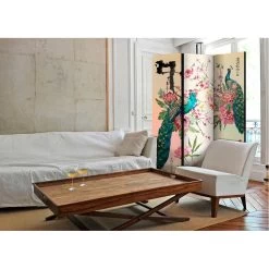 Paravent Imprimé Couple De Paon Et Décor De Fleurs 3 Volets -Vous ne pouvez pas battre les meubles. 815734 morePictures 1