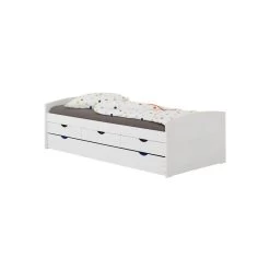 Lit Gigogne Avec Rangements JESSY 90 X 200 Cm En Pin Massif Lasuré Blanc