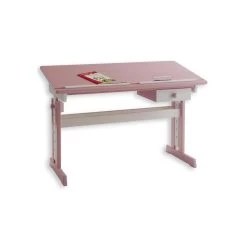 Bureau Enfant FLEXI En Pin Massif Réglable En Hauteur Et Plateau Inclinable Lasuré Blanc Et Rose
