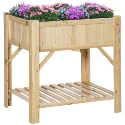 Jardinière Sur Pieds - Carré Potager Avec étagère - Dim. 78L X 58l X 81H Cm - 6 Compartiments - Feutre Drainage Inclus - Bois Sapin Pré-huilé