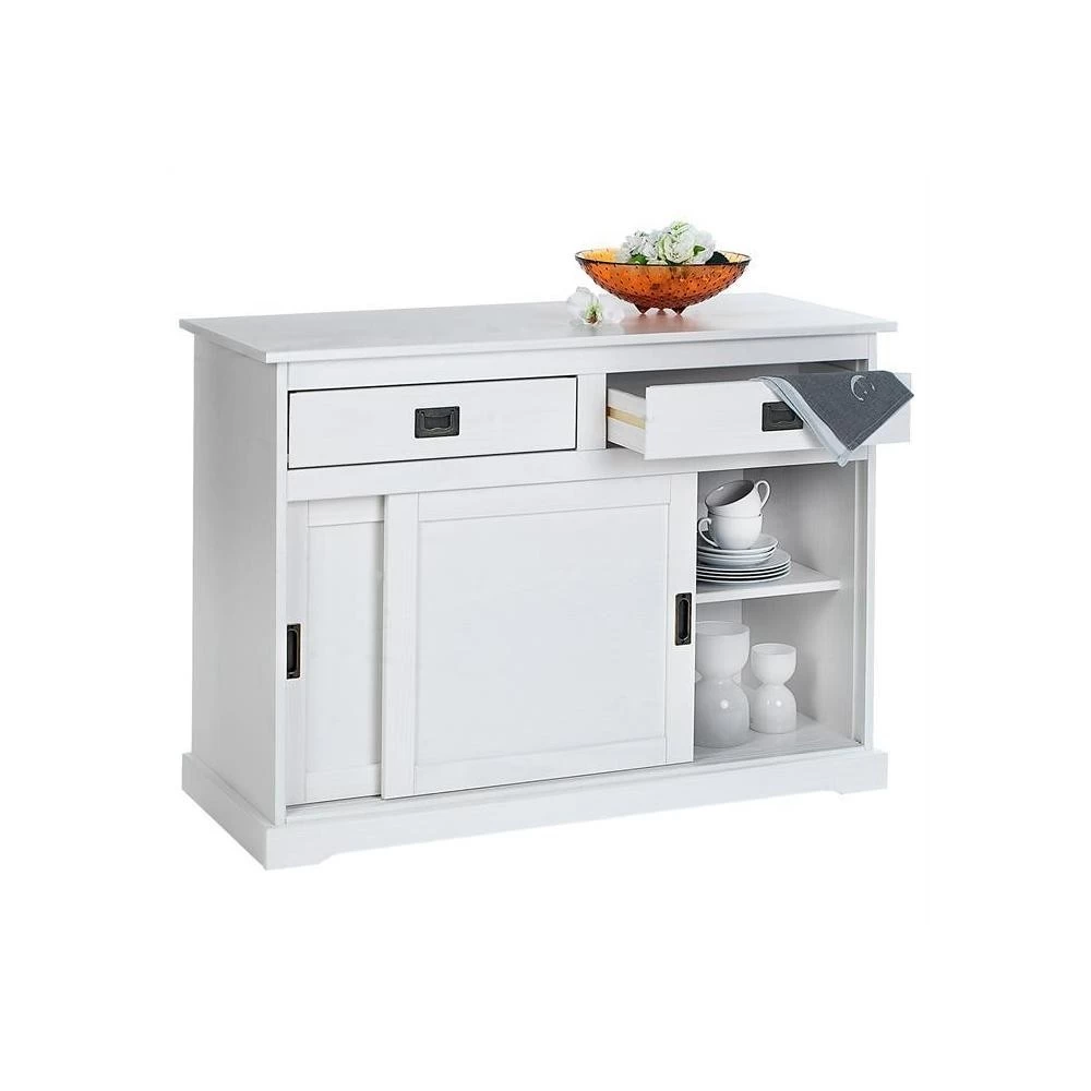 Buffet SAVONA En Pin Massif 2 Tiroirs Et 2 Portes Lasuré Blanc 2 Buffet SAVONA En Pin Massif 2 Tiroirs Et 2 Portes Lasuré Blanc – Image 2