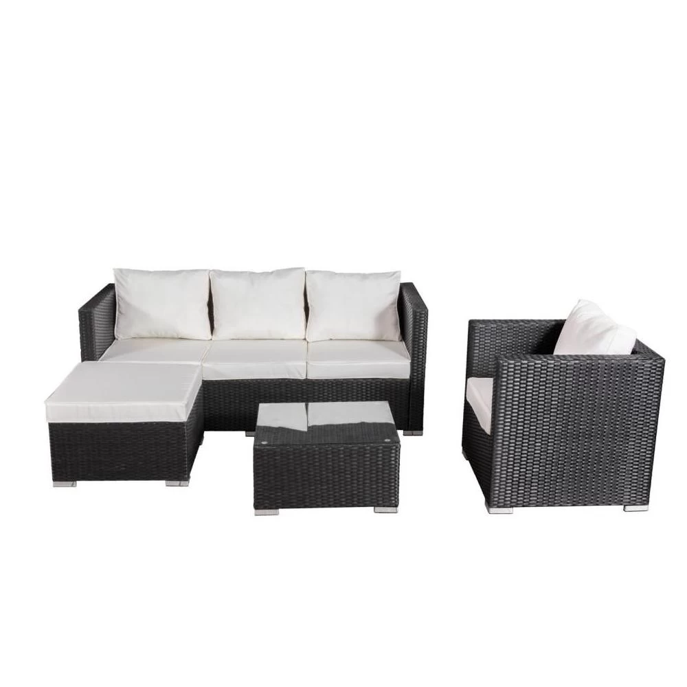5 Places - Ensemble Salon De Jardin Résine Tressée - Noir / Ecru - LUNGA 5 1 5 Places - Ensemble Salon De Jardin Résine Tressée - Noir / Ecru - LUNGA 5