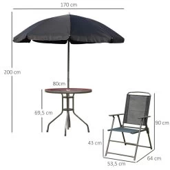 Ensemble Salon De Jardin 6 Pcs - Table Ronde + 4 Chaises Pliables + Parasol - Acier époxy Café Textilène Polyester Noir -Vous ne pouvez pas battre les meubles. 8a7d30c3d5fad2e370e8c79e88ede26a none 3108da90434136257aa081a34e8db49e 3108da9