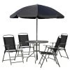 Ensemble Salon De Jardin 6 Pcs - Table Ronde + 4 Chaises Pliables + Parasol - Acier époxy Café Textilène Polyester Noir