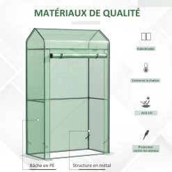 Serre De Jardin Serre à Tomates Anti-UV Dim. 100L X 51l X 170H Cm Porte Zipée Déroulante Métal Thermolaqué PE Vert