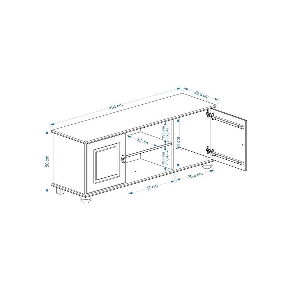 Meuble TV En Pin BELFORT 2 Portes + 2 Niches Lasuré Blanc 2 Meuble TV En Pin BELFORT 2 Portes + 2 Niches Lasuré Blanc – Image 2