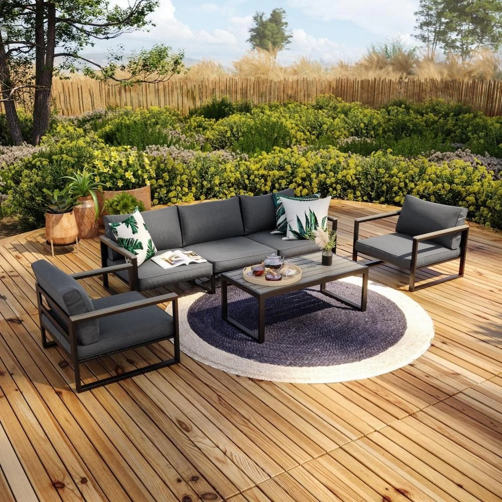 Salon De Jardin Aluminium Et Polywood 5 Places Couleur Gris - VINCENNES 4 Salon De Jardin Aluminium Et Polywood 5 Places Couleur Gris - VINCENNES – Image 4