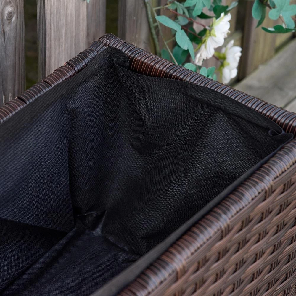 Jardinière Sur Roulettes Dim. 94L X 31l X 36H Cm Feutre De Drainage Inclus Résine Tressée Aspect Rotin Chocolat 2 Jardinière Sur Roulettes Dim. 94L X 31l X 36H Cm Feutre De Drainage Inclus Résine Tressée Aspect Rotin Chocolat – Image 2