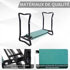 Tabouret De Jardin Pliable Agenouilloir De Jardin Siège Jardinage Avec Coussin Acier EVA Noir Vert
